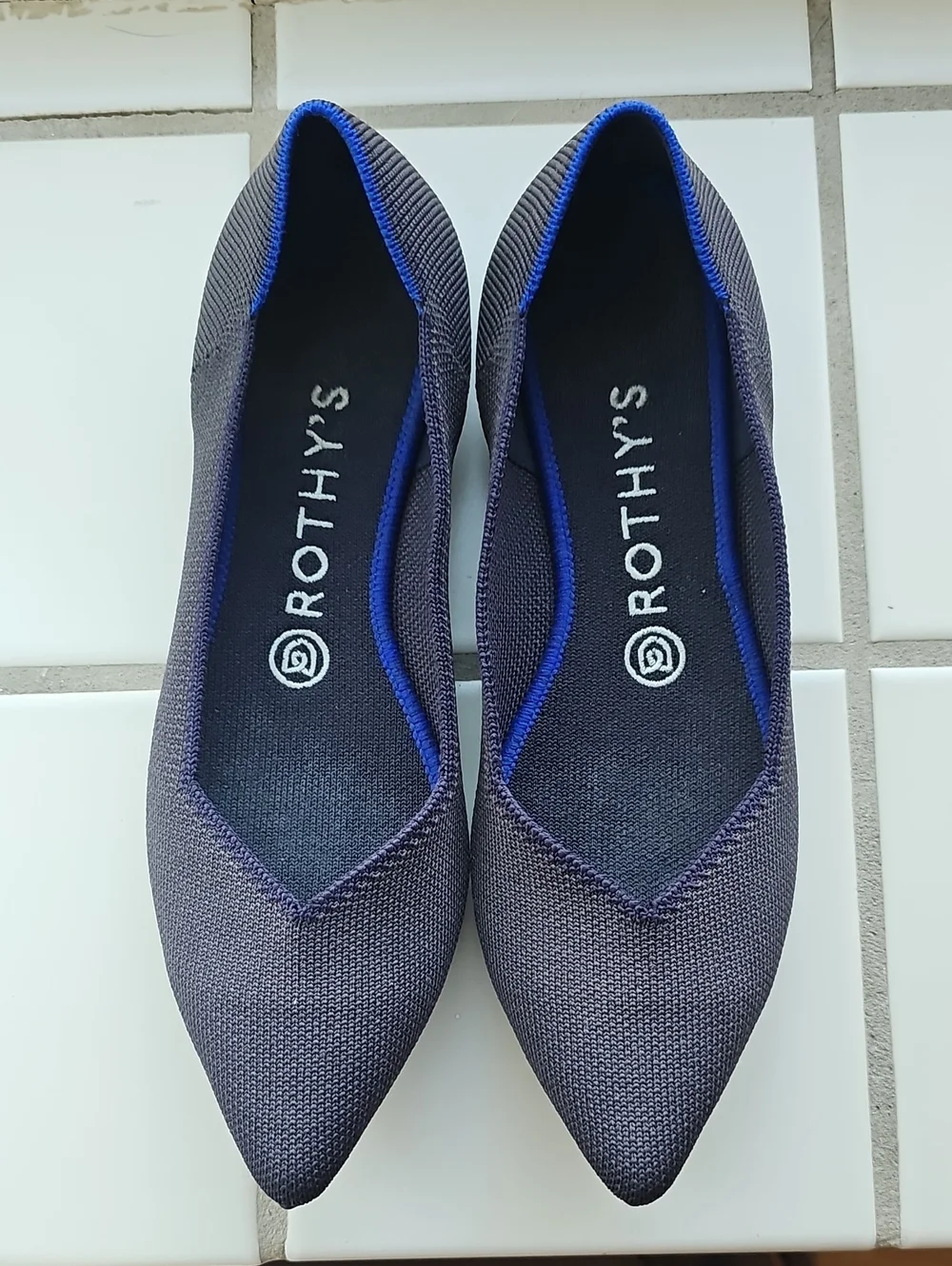 Rothy's The Point Ballet Flats Navy Dark Gray Made In China Size 8